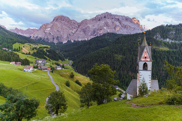 The Dolomites of Val Badia in the late afternoon of a summer day near the village of 