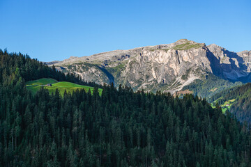 The mountains of alta val badia during a summer morning, in the dolomites, near the town of Corvara, Italy - August 2021