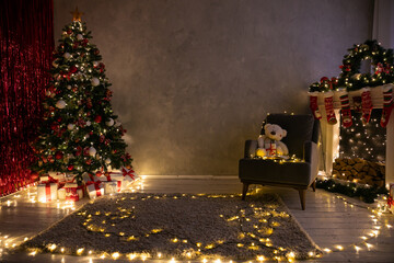 Interior Home Christmas Tree Lights Garlands New Year