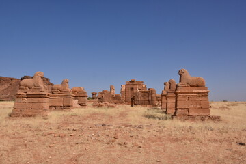 Amun templfe at Naqa ruins in Sudan on a sunny day. 