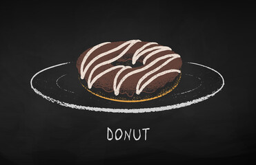 Chalk drawn illustration of Donut on plate