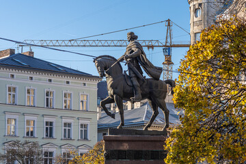 Lviv, Ukraine - November 2021: MONUMENT TO KING DANYLO HALYTSKYI.