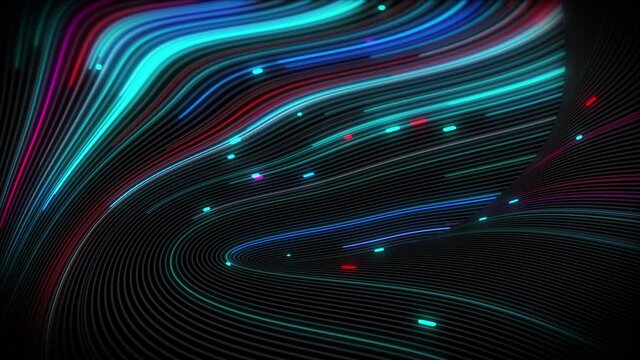 Spiral vortex streams of light on a surface with lines. Colorful and decorative backgrounds for presentations, holidays and footage. Light increasing wave movements
