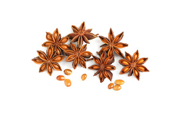 Obraz na płótnie Canvas Dry anise stars with seeds on white background
