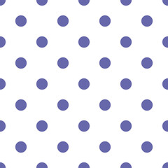 Farbe des Jahres 2022 nahtlose sehr peri Tupfenmuster, Vektorillustration. Tupfenmuster mit violetten Kreisen auf weißem Hintergrund. Abstrakter Hintergrund für Scrapbook, Print und Web