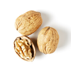 Walnuts on a white background. Nut - a source of vitamins and useful trace elements