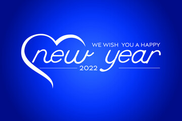Happy New Year 2022 Logo. Abstract Hand-drawn creative calligraphy vector logo design blue background.