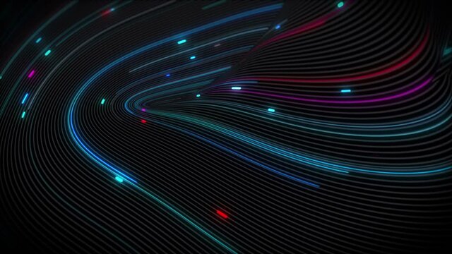 Spiral vortex streams of light on a surface with lines. Colorful and decorative backgrounds for presentations, holidays and footage. Light increasing wave movements
