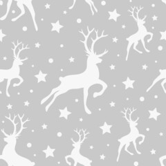 Christmas wrapping paper with reindeers and stars. Xmas background. Vector