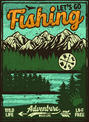 Poster vintage retro camping,fishing, hiking, hunting, climbing adventure outdoor campfire
