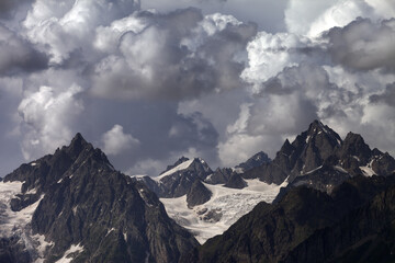 Cloudy mountains. Caucasus Mountains.