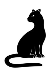 Black domestic cat. Home pet. Abstraction silhouette. Vector isolated art illustration on white background