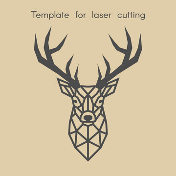 Template animal for laser cutting. Abstract geometric head deer for cut. Stencil for decorative panel of wood, metal, paper. Vector illustration.