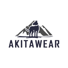 akita dog logo with mountain combination