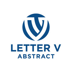 letter V shaped bold line logo design inside a circle