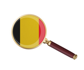 World countries. Belgium flag in magnifier's lens. Universal clip art on a white background