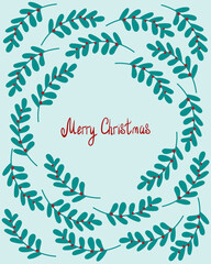 Christmas card with twigs and the inscription Merry Christmas