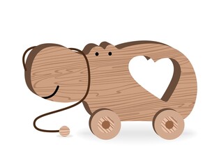 Childrens Toys for Childrens Games and entertainment Cartoon Wooden toys Wooden Hippo Vector Illustration
