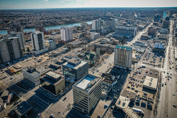 Aerial Drone View of the city of Saskatoon in Saskatchewan, Canada