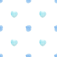 Seamless abstract pattern with blue watercolor spots, blots, stains, backdrops in polka dots style  for textile, wallpapers, banners, kids decor