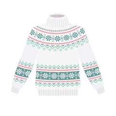 Knitted sweater with colorful nordic snowflakes print