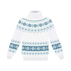 Knitted winter sweater with nordic snowflakes ornament