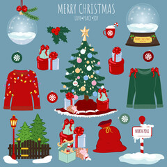 Christmas objects set vector illustration for design