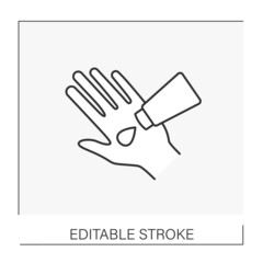 Obraz premium Beauty procedure line icon. Cream for hand moisturizing. Natural cosmetics. Skin care routine. Cosmetology concept. Isolated vector illustration. Editable stroke