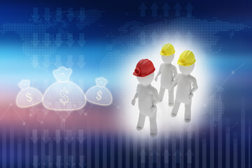 3d rendering yellow and red construction helmet with people
