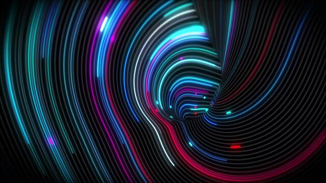 Spiral vortex streams of light on a surface with lines. Colorful and decorative backgrounds for presentations, holidays and footage. Light increasing wave movements
