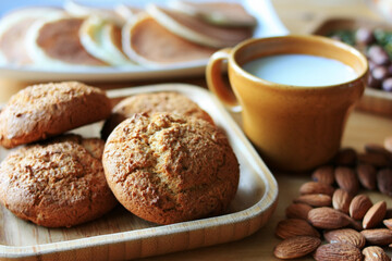Cookies, nuts and milk for healthy nutrition