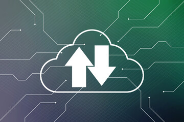 2d illustration uploading downloading arrow with cloud 
