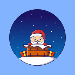 cute Santa claus coming out of the chimney at night