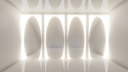 Interior background light arch columns in empty room 3d rendering