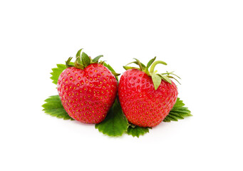 Ripe strawberries with leaves.