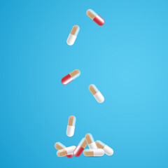 Falling medical capsules. Dynamic vector illustration.