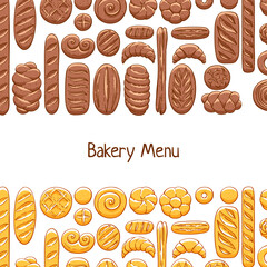 Fresh bread pattern. Bakery products vector background.