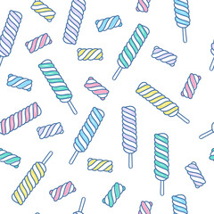 Marshmallow twists on sticks seamless pattern vector illustration.