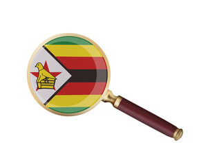 World countries. Zimbabwe flag in magnifier's lens. Universal clip art on a white background