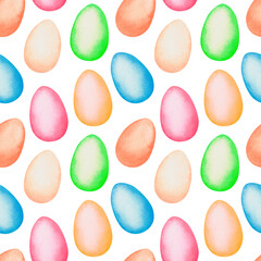 Easter eggs seamless pattern. Watercolor vintage illustration. Isolated on a white background.