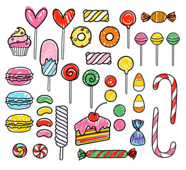 Hand drawn style sweets set. Assorted candies.