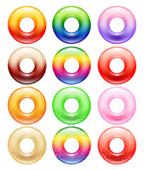Round colorful jelly rings set. Sweet candies.