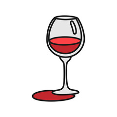 Red wine glass outline icon on white background. Colored cartoon sketch graphic design. Doodle style. Hand drawn image. Party drinks concept. Freehand drawing style