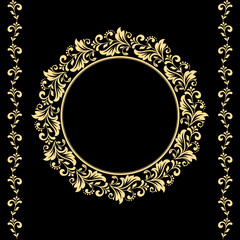 Decorative frame Elegant vector element for design in Eastern style, place for text. Floral golden and black border. Lace illustration for invitations and greeting cards