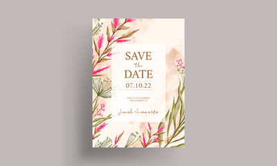 Lovely watercolor leaves wedding invitation template
