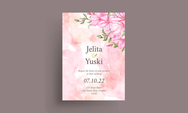 Watercolor cherry blossom wedding invitation theme
