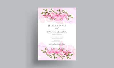 Beautiful sweet pink cherry blossom wedding invitation template