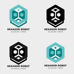 hexagon robot logo design template vector illustration