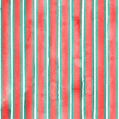 Watercolor red and green stripes on white background. Colorful striped seamless pattern
