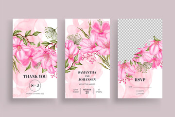 Pink flower instagram stories collection for wedding invitation template